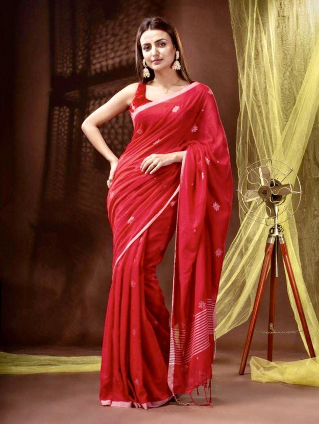 Das Das textile Woven Daily Wear Pure Cotton Saree(Red) - Flipkart Deal
