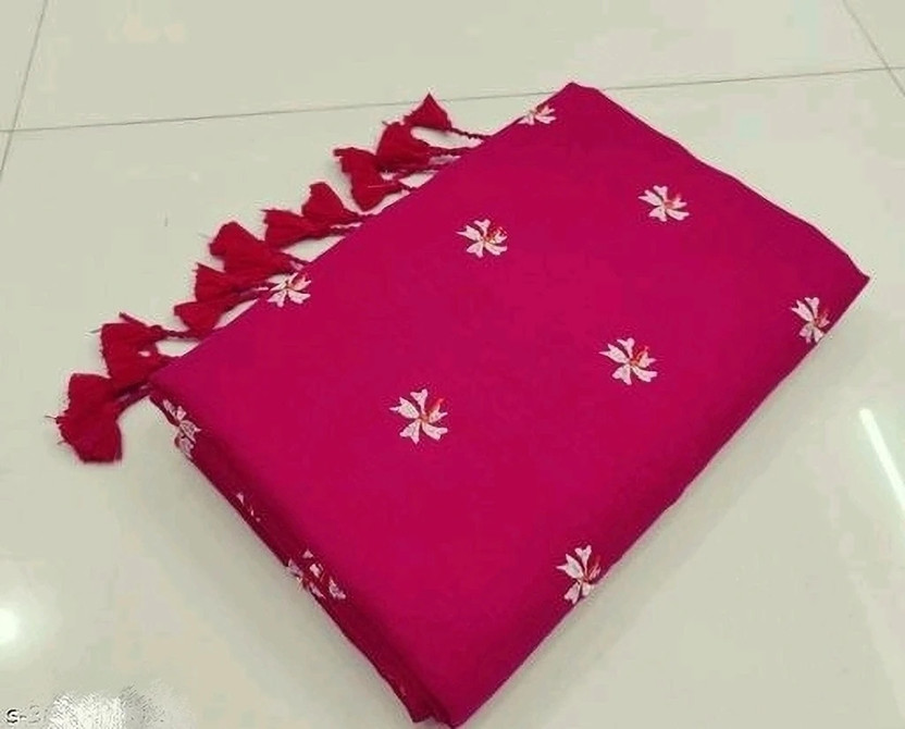 HouseOfCommon Embroidered Handloom Cotton Blend Saree(Pink)