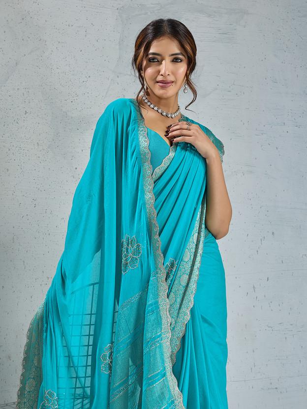 SOHINI NX Woven Banarasi Chiffon Saree(Blue)