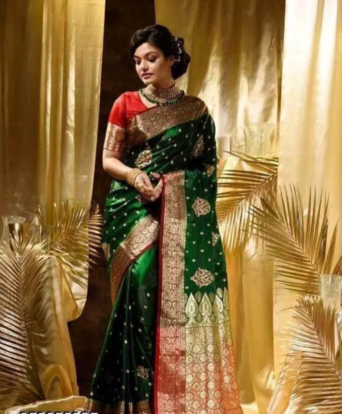 Darshansaree Darshansaree Embroidered Banarasi Silk Blend Saree(Green) - Flipkart Deal
