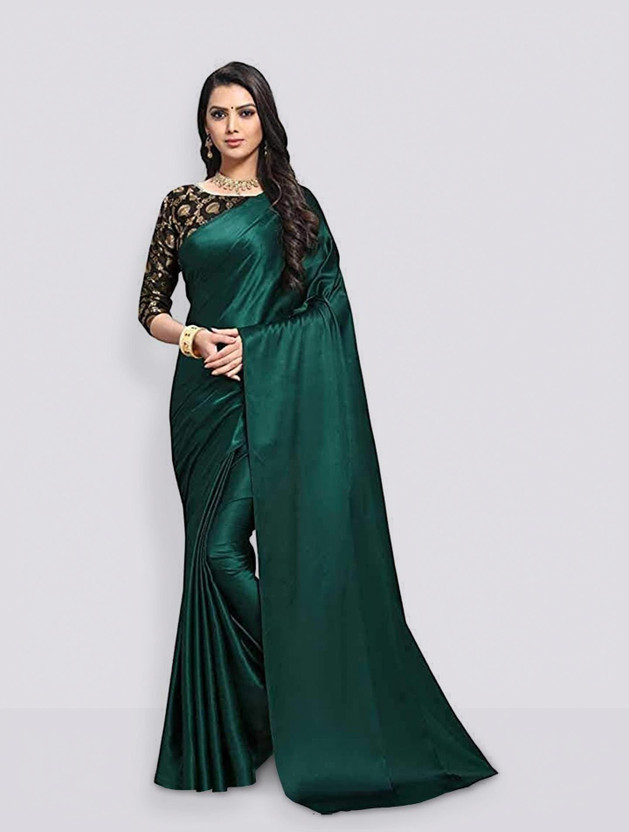 NEZAA EXPORT Solid/Plain Bollywood Satin Saree(Green)