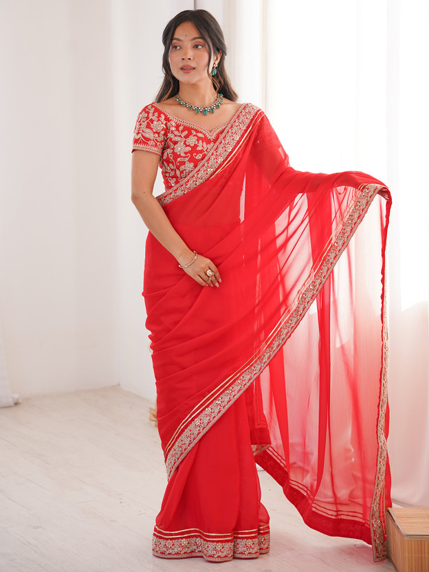 Sareemall Embellished Bollywood Georgette Saree(Red)