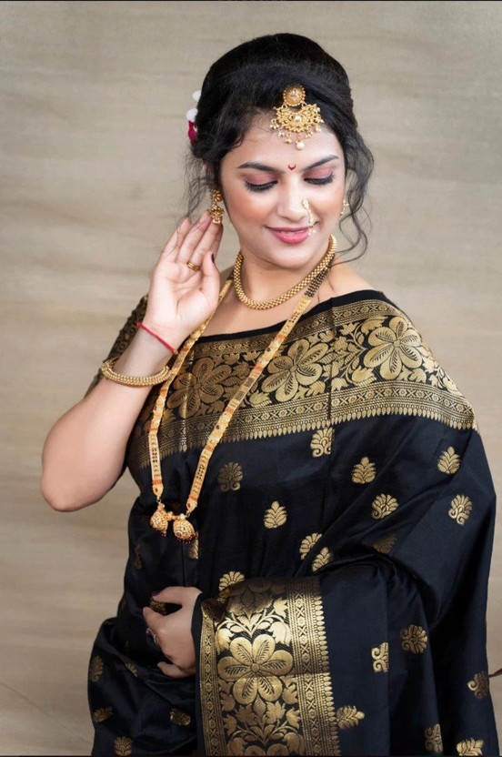 SEASON FAB Embellished Banarasi Jacquard, Art Silk Saree(Black)