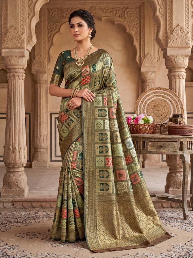 KAKADIYA Woven Banarasi Pure Silk Saree(Multicolor)
