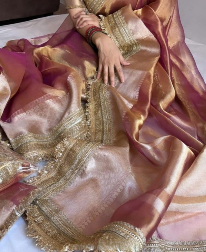 Banaras silk palace Woven Banarasi Tissue Saree(Pink)