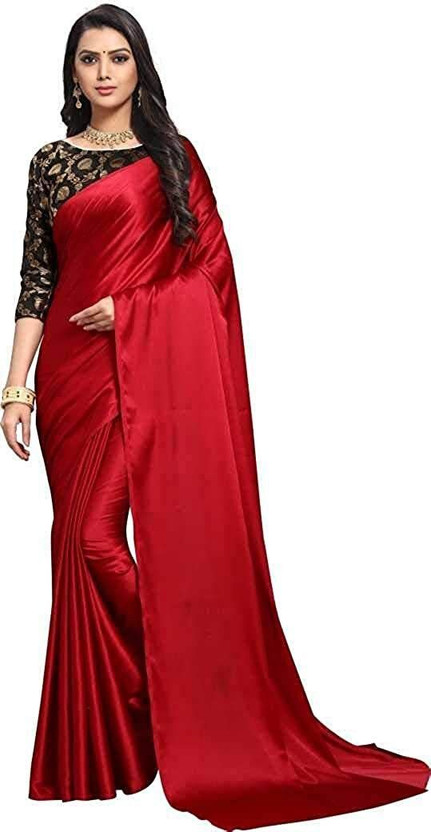 NEZAA EXPORT Solid/Plain Bollywood Satin Saree(Maroon)