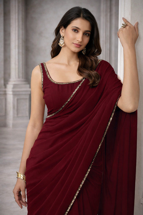 MAHARAJ SAREES Embellished Daily Wear Georgette Saree(Maroon)