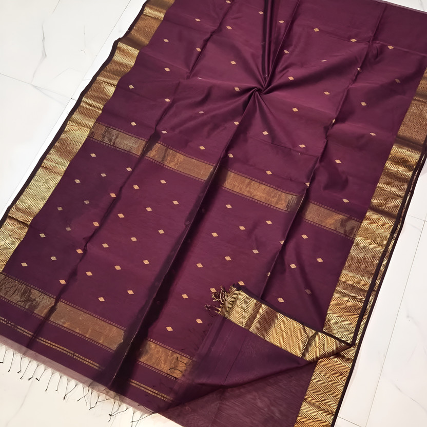 Adwaita Adwaita Global Woven Maheshwari Handloom Cotton Silk Saree(Brown) - Flipkart Deal