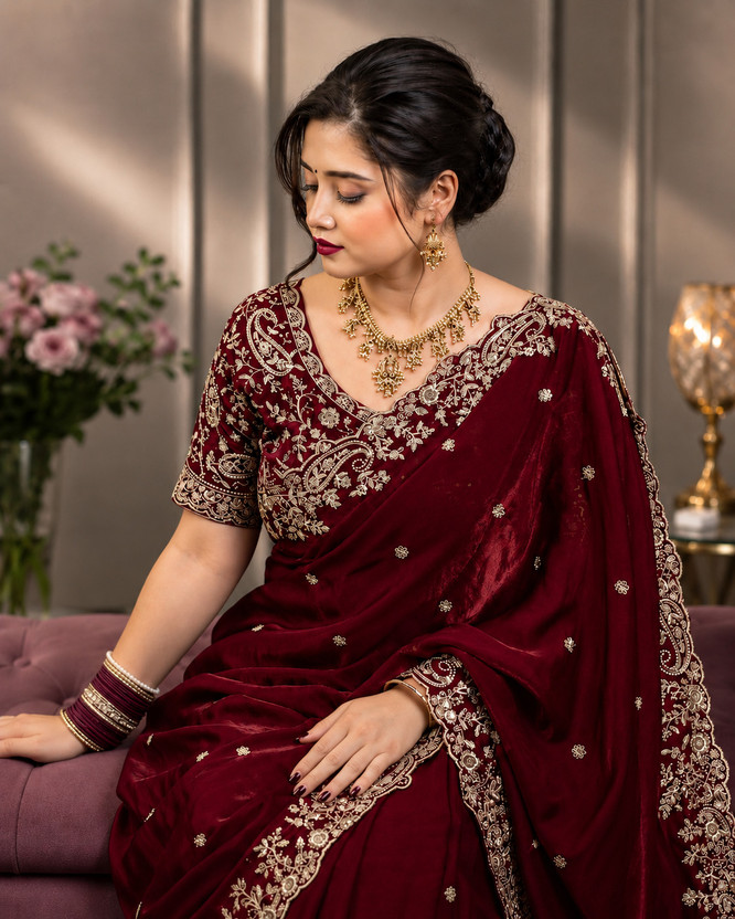 Laddu creation Embellished Bollywood Jimmy Jimmy, Silk Blend Saree(Maroon)
