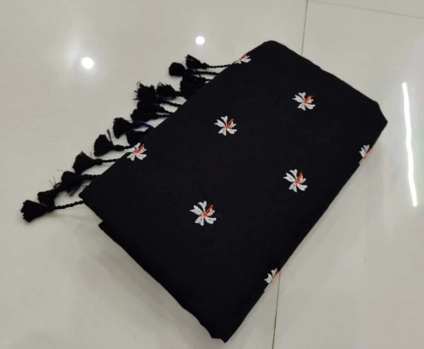 ASIMA TEXTILE Floral Print Handloom Handloom Cotton Silk Saree(Black)
