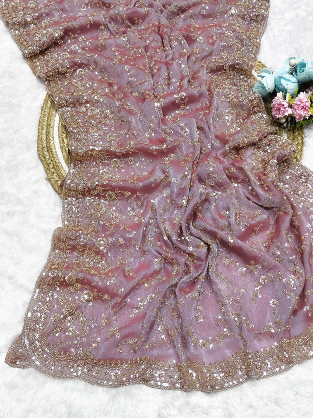 GEZREL GEZREL Embroidered, Embellished Bollywood Organza Saree(Pink) - Flipkart Deal