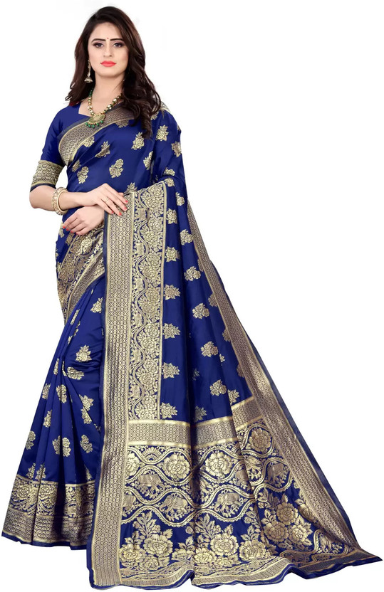 Shoppershopee Self Design Bollywood Silk Blend Saree(Blue)