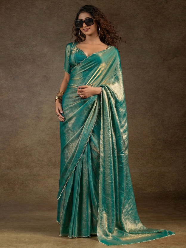 M.S.RETAIL Solid/Plain Daily Wear Satin Saree(Green)