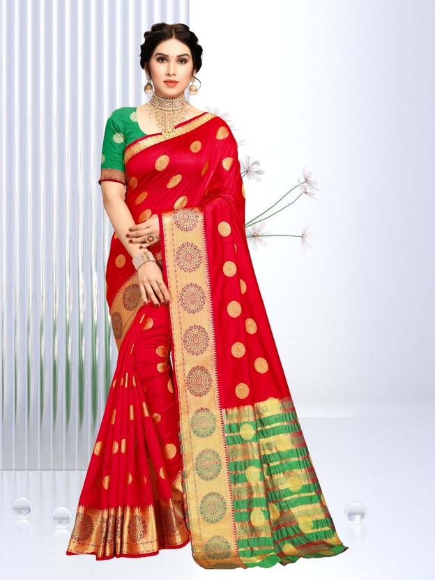 M.S.RETAIL Woven Banarasi Art Silk Saree(Red)