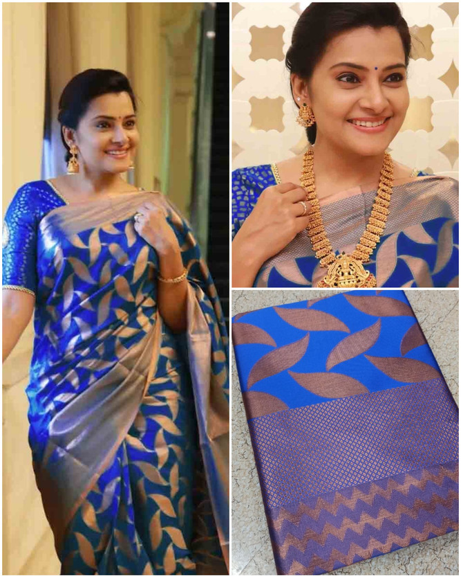 KHANJAN KHANJAN FASHION Woven Kanjivaram Silk Blend, Jacquard Saree(Blue) - Flipkart Deal