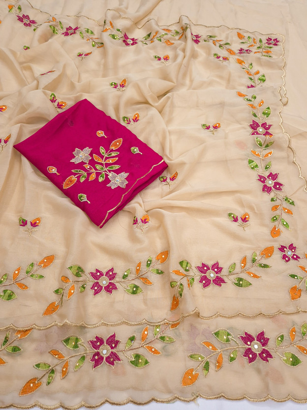 ag ag export Woven Bollywood Pure Silk Saree(Beige) - Flipkart Deal