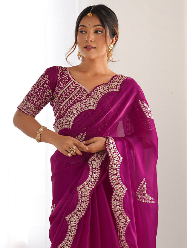 Satrani Embellished, Embroidered Bollywood Organza Saree(Pink)