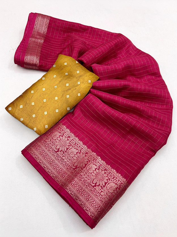 J6 Designers Printed Kanjivaram Cotton Blend Saree(Red)