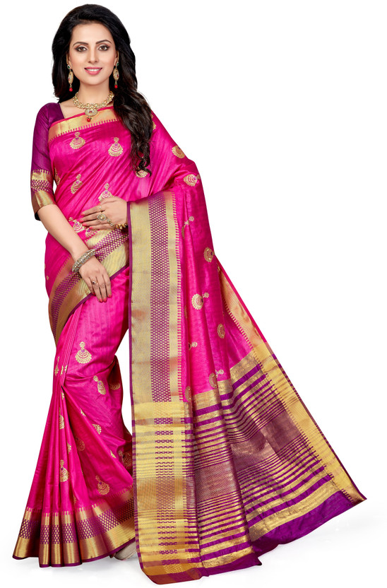 M.S.RETAIL Embroidered, Embellished Kanjivaram Art Silk Saree(Pink)