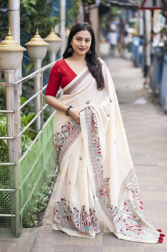 JK JK ETHNIC WEAR Hand Painted, Floral Print, Printed Daily Wear Cotton Linen Saree(Multicolor) - Flipkart Deal