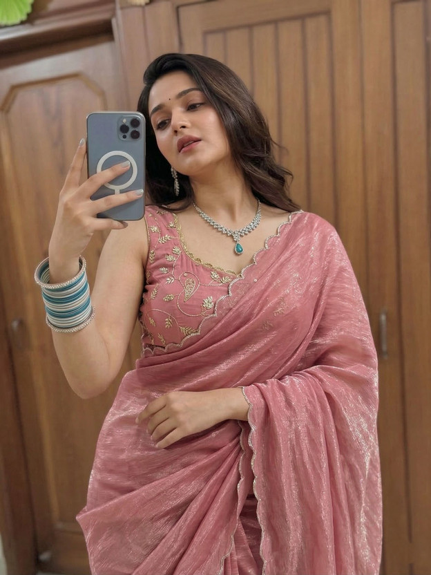 Shilpa Fashion Embellished Daily Wear Organza Saree(Pink)