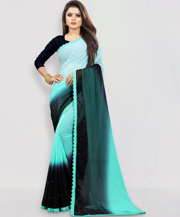 Fashion Day Self Design Bollywood Georgette Saree(Dark Blue, Light Blue)