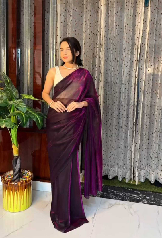 Online Online Bazaaar Solid/Plain Bollywood Lycra Saree(Purple) - Flipkart Deal