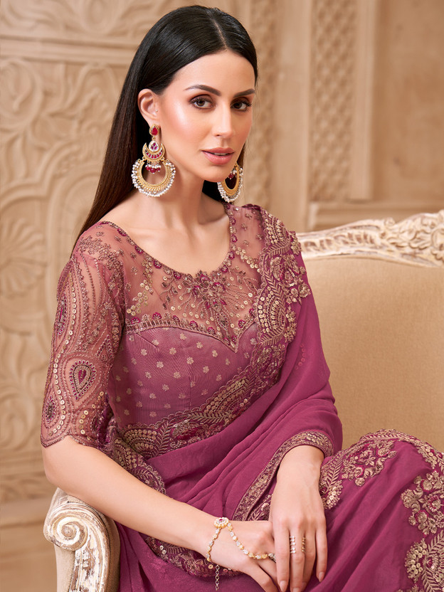Sareemall Embellished Bollywood Georgette Saree(Purple)
