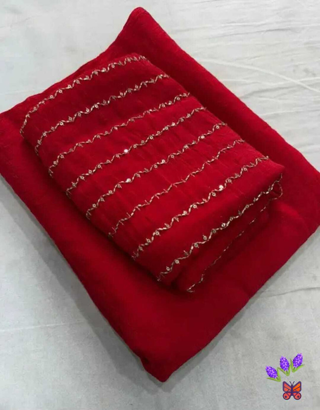 Online Online Bazaaar Embellished Bollywood Chiffon Saree(Red) - Flipkart Deal