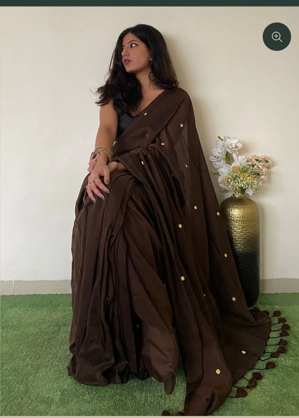 Sandhyatara Woven Handloom Cotton Blend Saree(Brown)