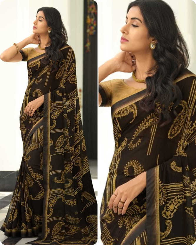 Wholesale bazar Floral Print Bollywood Georgette Saree(Brown)