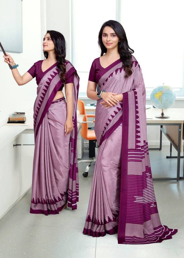 Veer Vision Graphic Print Bollywood Crepe Saree(Cream, Purple)
