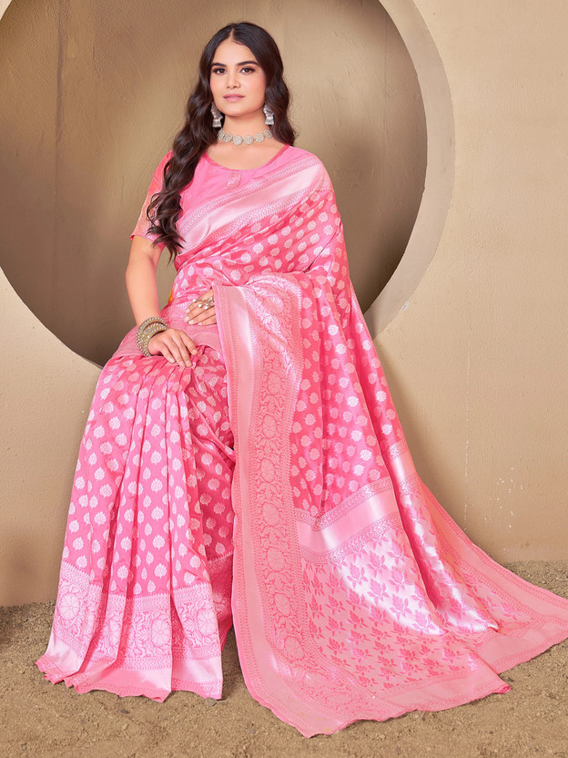 Sariya Woven Banarasi Silk Blend Saree(Pink)