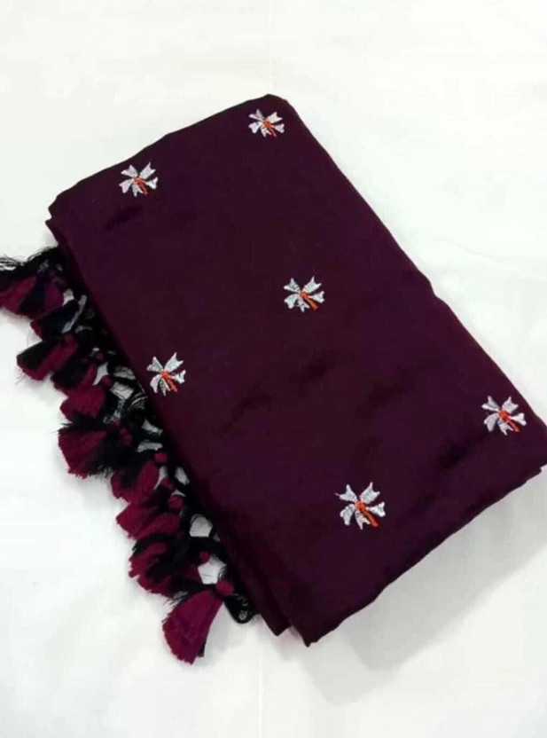 Flipkart S G SAREES Embroidered Daily Wear Handloom Cotton Blend Saree(White, Magenta) - Flipkart Deal