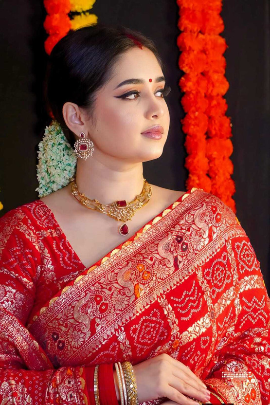 Gajj kesari Embroidered Banarasi Pure Silk Saree(Red)