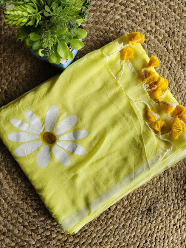 BDF Bikash Dutta Fashion Floral Print Daily Wear Cotton Blend Saree(Multicolor)