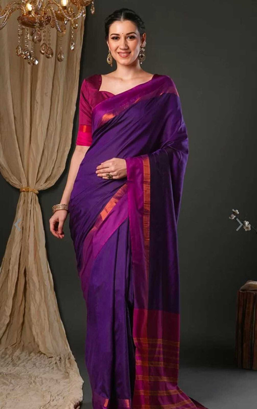 JK JK ETHNIC WEAR Solid/Plain, Printed Bollywood Cotton Silk Saree(Purple) - Flipkart Deal