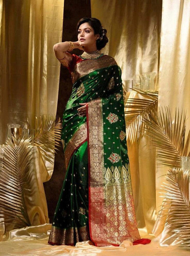 PHEASANT Woven Banarasi Pure Silk, Art Silk Saree(Green)