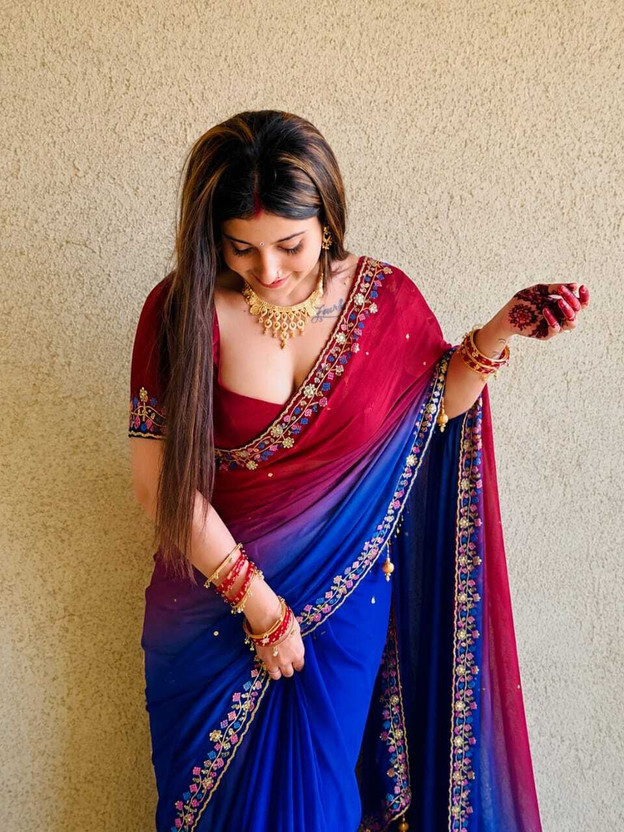 KSRUDRAKSH FASHION Embroidered, Embellished Bollywood Georgette Saree(Multicolor)
