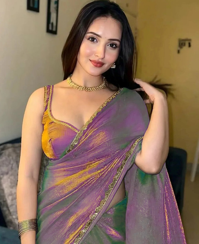 BRAHMSHAKTI Embellished Bollywood Tissue, Pure Silk Saree(Purple)