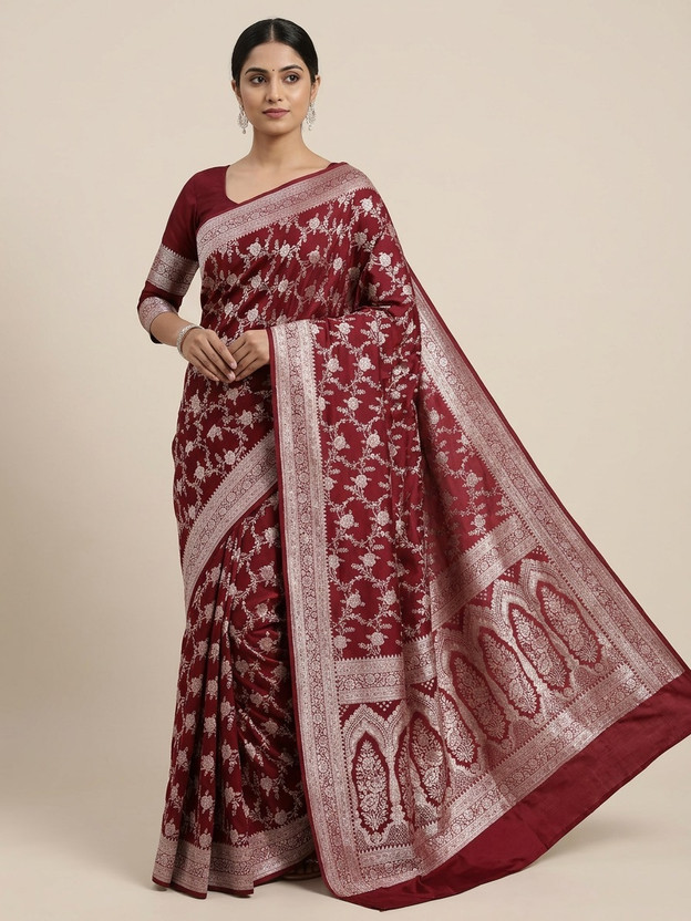 NZARI Banaras Woven Banarasi Pure Silk Saree(Maroon)