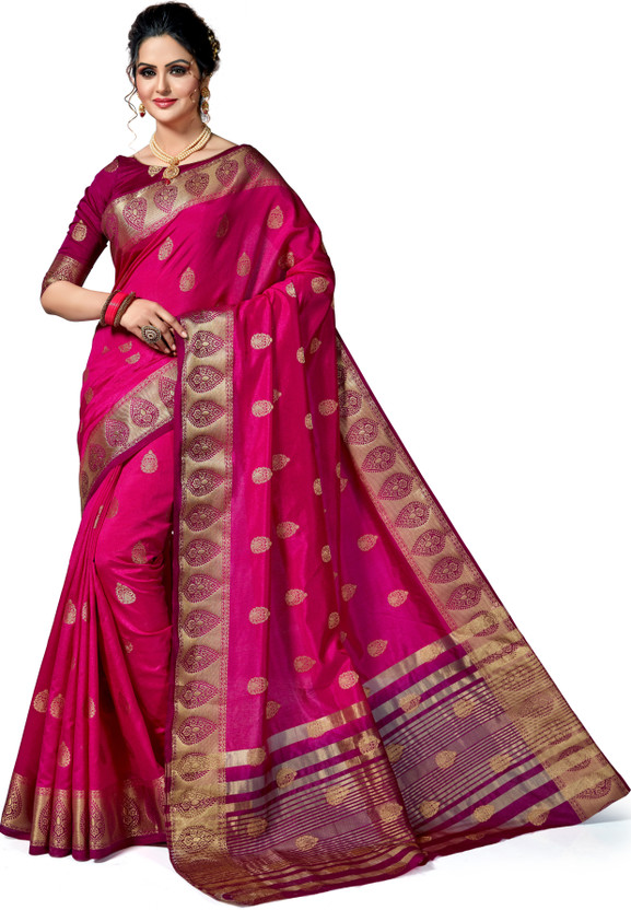 M.S.RETAIL M.S.RETAIL Woven, Paisley, Striped Banarasi Silk Blend, Pure Silk Saree(Pink) - Flipkart Deal