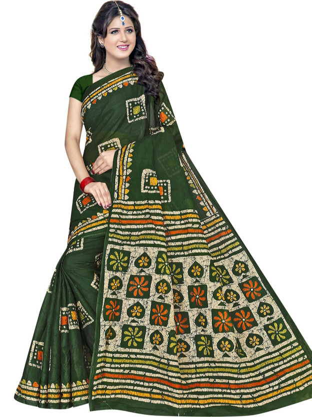 TAMAIRA FASHION Printed Daily Wear Pure Cotton Saree(Green)