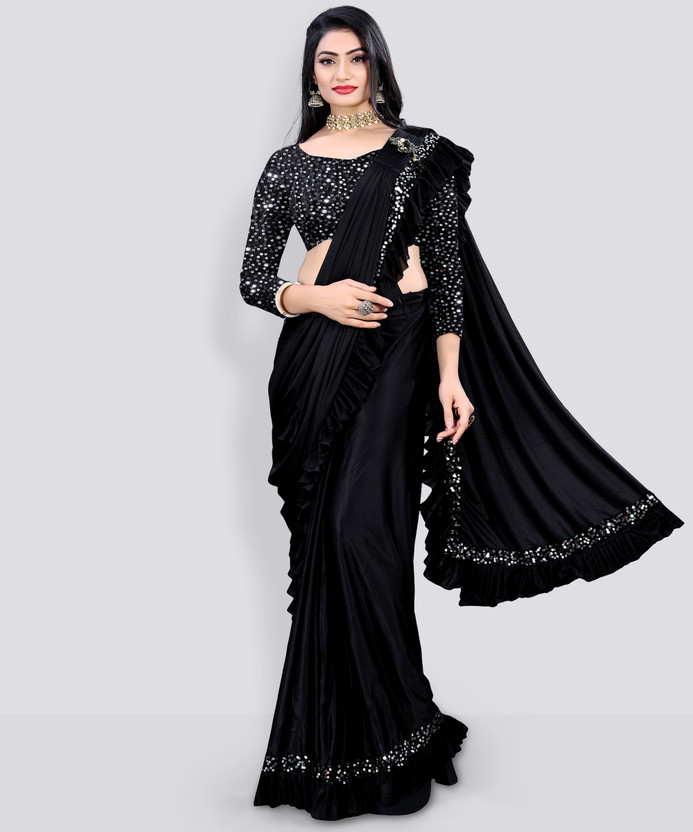 Greeva fashion Embellished Bollywood Cotton Silk Saree(Black)