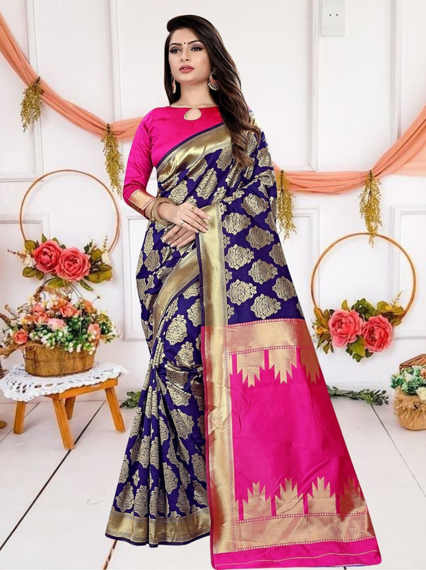 M.S.RETAIL Woven, Self Design Banarasi Art Silk Saree(Blue)