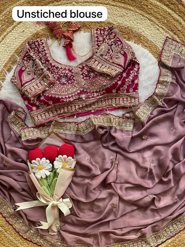 NAIVIRYA Embellished Bollywood Silk Blend Saree(Pink)