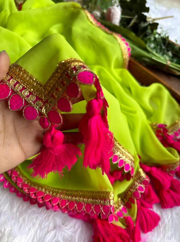 Aquiliq Embroidered Bollywood Georgette Saree(Green)