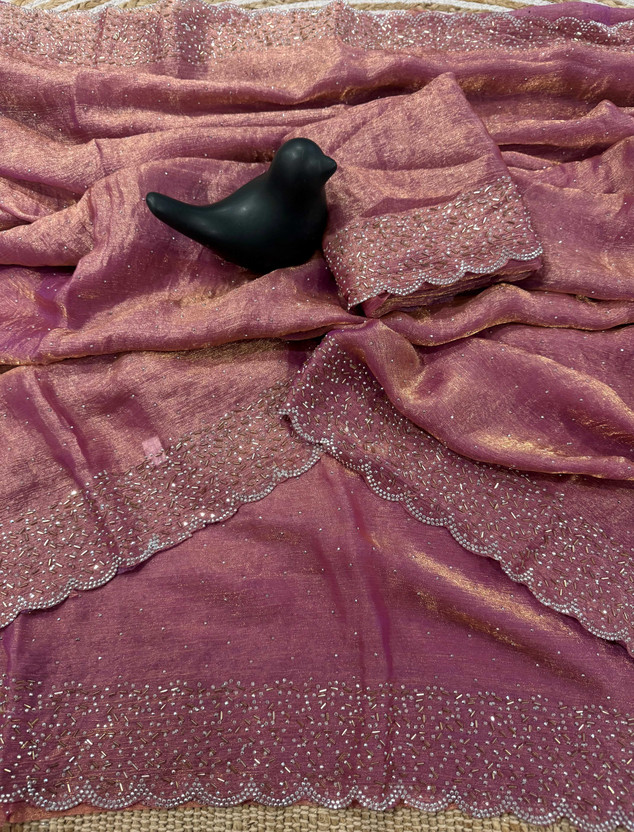 sadika Embellished Bollywood Chiffon, Pure Silk Saree(Purple, Pink)