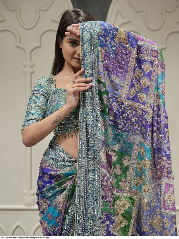 Online Online Bazaaar Embellished, Embroidered Bollywood Chiffon Saree(Multicolor) - Flipkart Deal