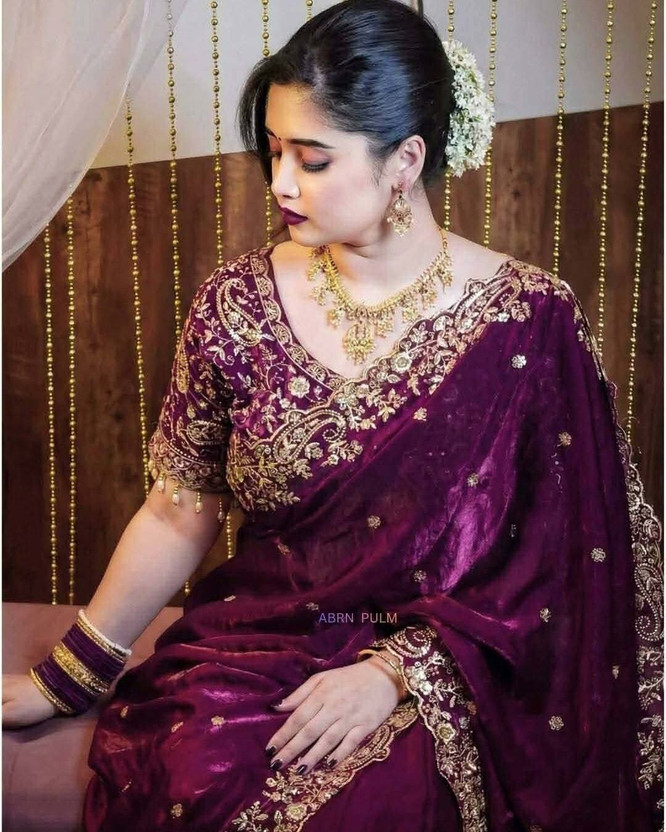 Nxika Embroidered Bollywood Organza, Jimmy Jimmy Saree(Magenta)